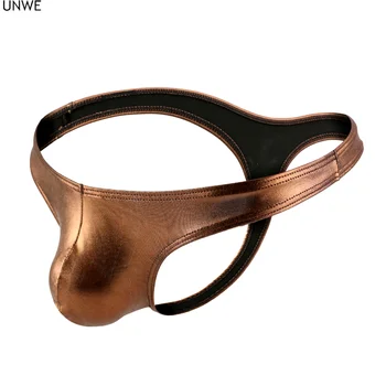 

UNWE 2020 Mens Pouch Thong Sexy PU Underwear Men Bikini Calzoncillos G-string S-XXL Tangas Hombre Sexy Gay