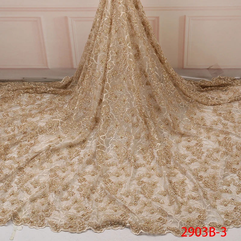 Fashion African Lace Fabric High Quality Lilac Lace Nigerian Lace Fabric 2019 High Quality Lace With Beaded 5yards QF2903B-1