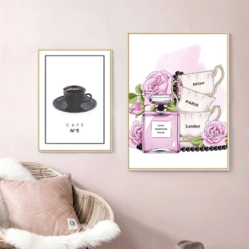 

Modern Fashion Poster Cafe Cup Photography Art Prints Cafe Shop Canvas Painting Wall Picture for Kitchen Home Wall Art Decor