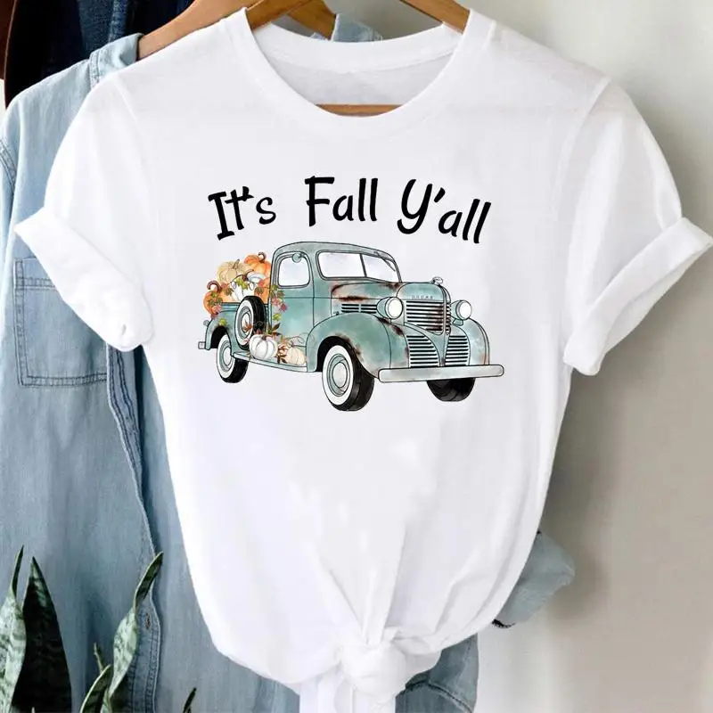 Women Holiday Lovely 90s Pumpkin Fall Halloween Thanksgiving Graphic Clothes Tshirt Top Print T Female Short Sleeve Tee T-Shirt | Женская