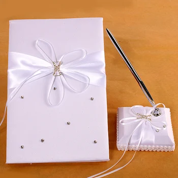 

Beautiful Ribbons/Rhinestones/Sash Wedding Guestbook & Pen Set