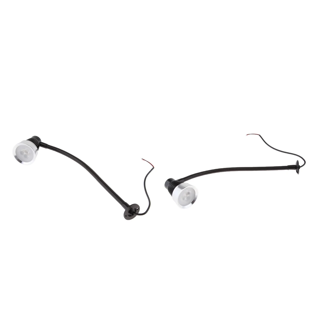 MagiDeal 2pcs Gooseneck LED Reading Lamp Headboard Wall Surface Mount Black