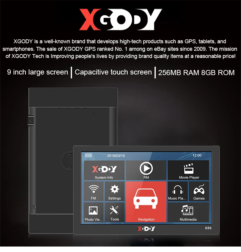XGODY 9 дюймов навигатор для грузовиков, Автомобильный Gps навигатор 256 м+ 8 г Bluetooth Камера заднего вида Tf карта опция карта Россия Navitel Европа AU