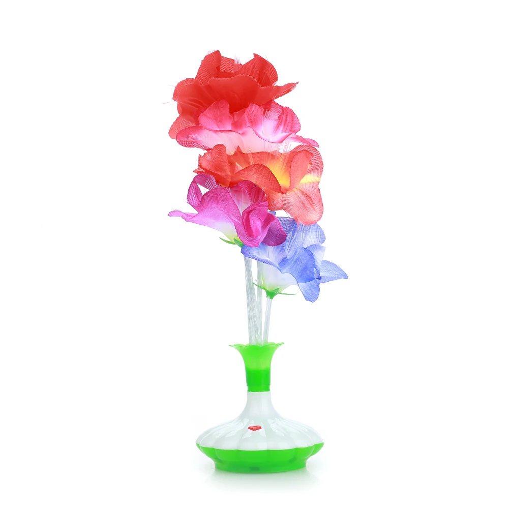 Beautiful Fiber Flower Light Kapok Vase Blossom Home Plastic Colorful Bouquet Room Christmas Optical Fiber Lamp