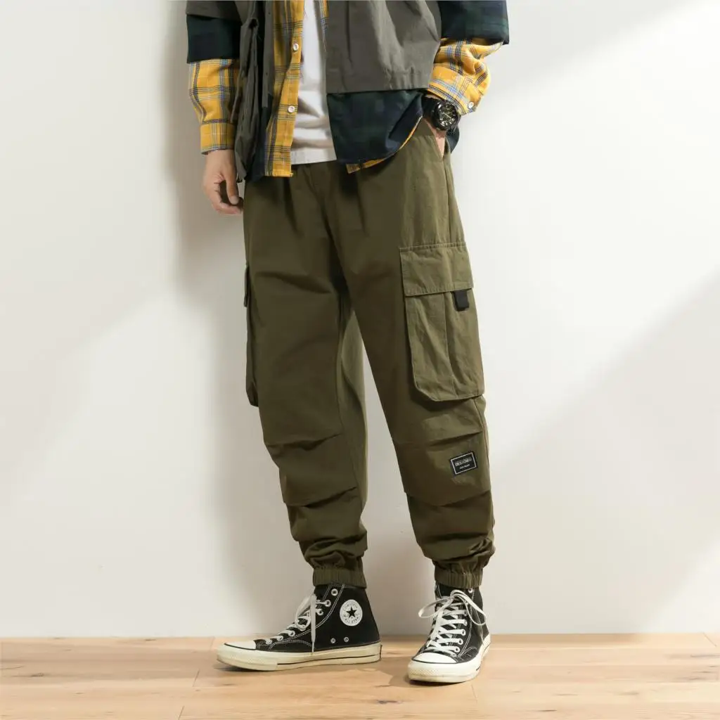 Men's Casual Pants Autumn Solid color High quality Cotton men Trousers Big-pocket Fashion Loose Comfortable Cargo Pants A985