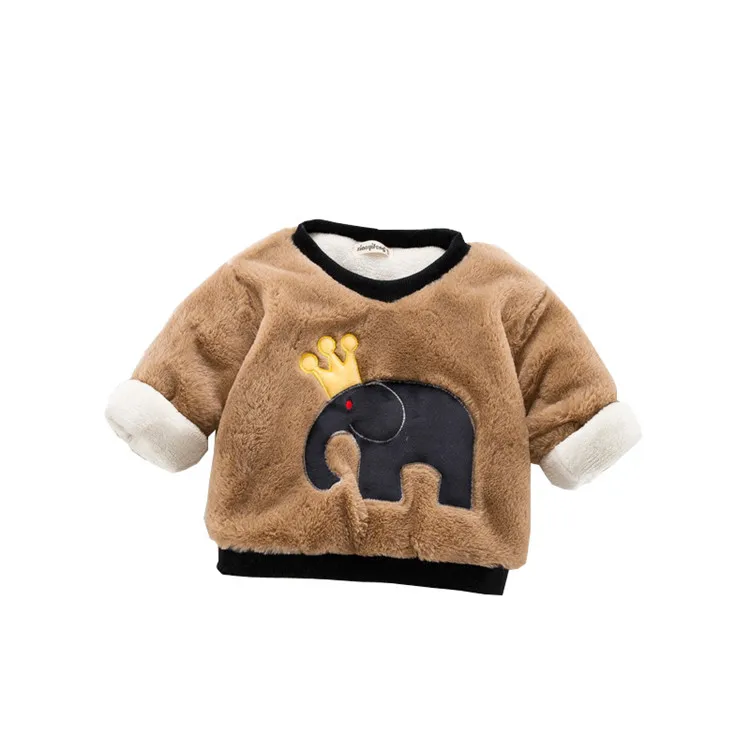 Зимние Топы для маленьких мальчиков; детская бархатная плотная футболка; детская одежда; зимний свитер с рисунком для маленьких девочек - Color: xiang brown