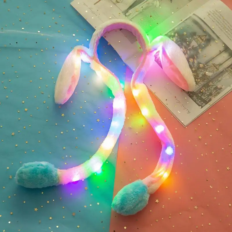 Шапка кролика с движущимися ушами, подушка безопасности Kawaii, забавная игрушка для девочек и женщин, подвижная шпилька с ушками, светящийся плюшевый подарок для девочек