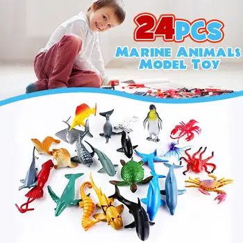 

24PCS/set Simulation Marine Animal Model Toy Simulation Marine Animal Ocean Sea Animals Figures Home Decoration Accessories
