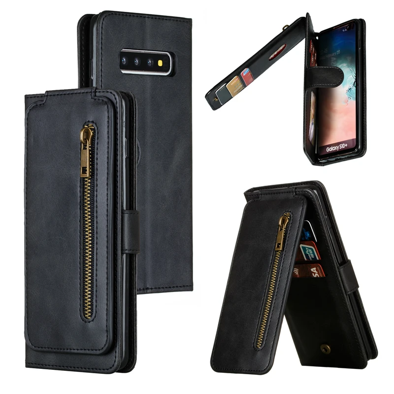 Модный чехол-бумажник из искусственной кожи на магните на молнии для samsung Galaxy S10 S9 S8 Plus S7edge, чехол с несколькими отделениями для карт и ремешком