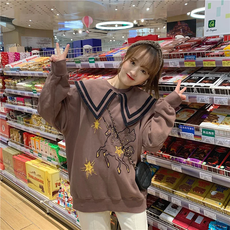 Уличная одежда sudaderas mujer, женская одежда больших размеров, толстовка kawaii sweat femme с вышивкой, милая флисовая женская одежда F1184