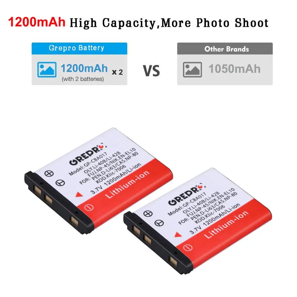 GREPRO Высокая емкость LI-40B LI40B LI 40B LI-42B EN-EL10 Сменный аккумулятор для камеры Nikon для Olympus для камеры FUJIFILM