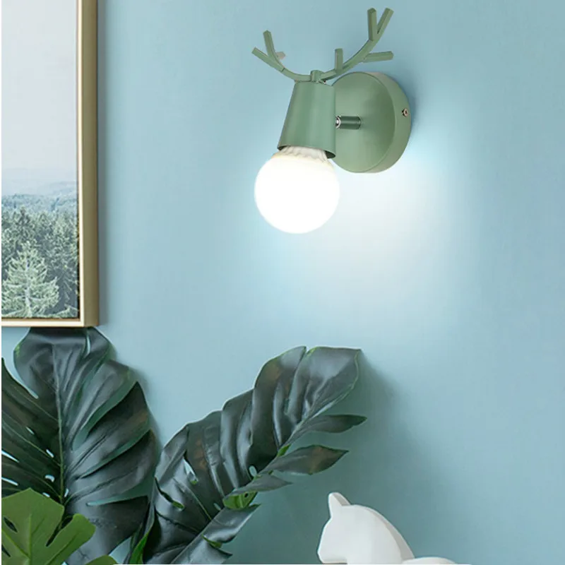 

Nordic LED E27 Wall lamp Colorful Cartoon Deer Antlers Bedroom Reading Sconce Wall Mounted Children Room Lighting wall light