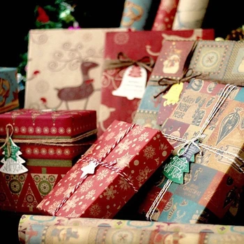 

5 Pcs Retro Christmas Element Wrapping Kraft Paper Wedding Decoration Gift Wrap GXMA