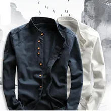 

Xfhh Men's Cotton Linen Shirts Long Sleeve Men Casual Slim Mandarin Collar Shirts High Quality Summer Beach Shirt plus size 6xl