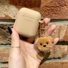 Cute Soft Luxury Teddy Dog Case for Apple AirPods 1 2 Case Accessories Bluetooth Earphone Protect Cover Bag Heart Keyring Gifts
