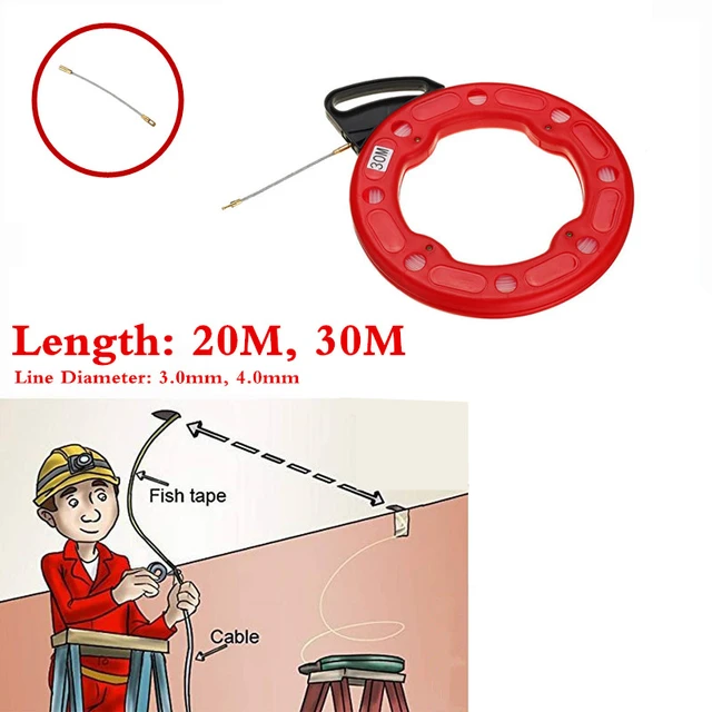 30M 3/4mm Fish Tape Puller Wire Nylon Tape Flexible Conduit Pulling Wire  Cable Electrician Ducting