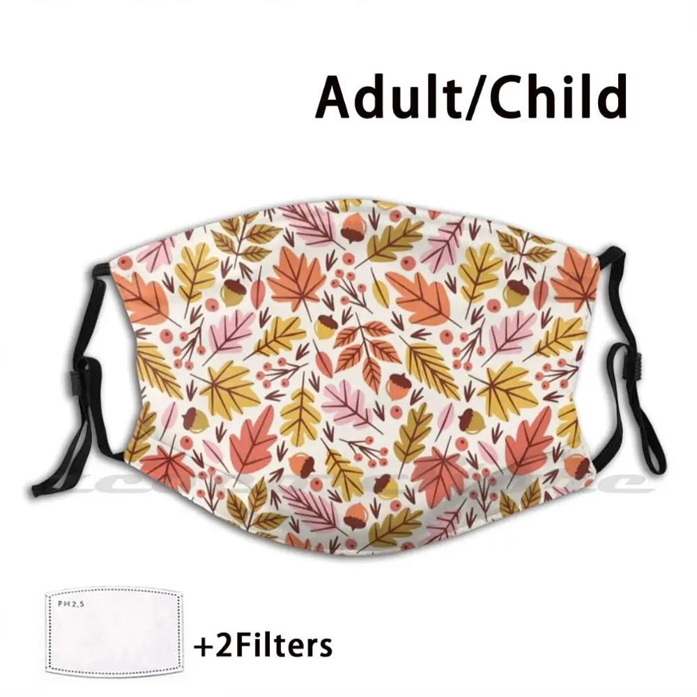 

Маска из ткани с листьями и желудками, моющаяся модель Pm2.5, Осенние осенние листья для взрослых и детей, листья, листья, желуди, ягоды, желудь