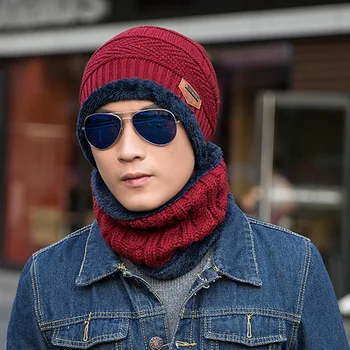 

Boys Kids Winter Knitted Hat Scarf Set Beanies Dad Baby 2020 Thick Warm Fleece Mask Cap Scarf Set Children Collar Wrap Beanie