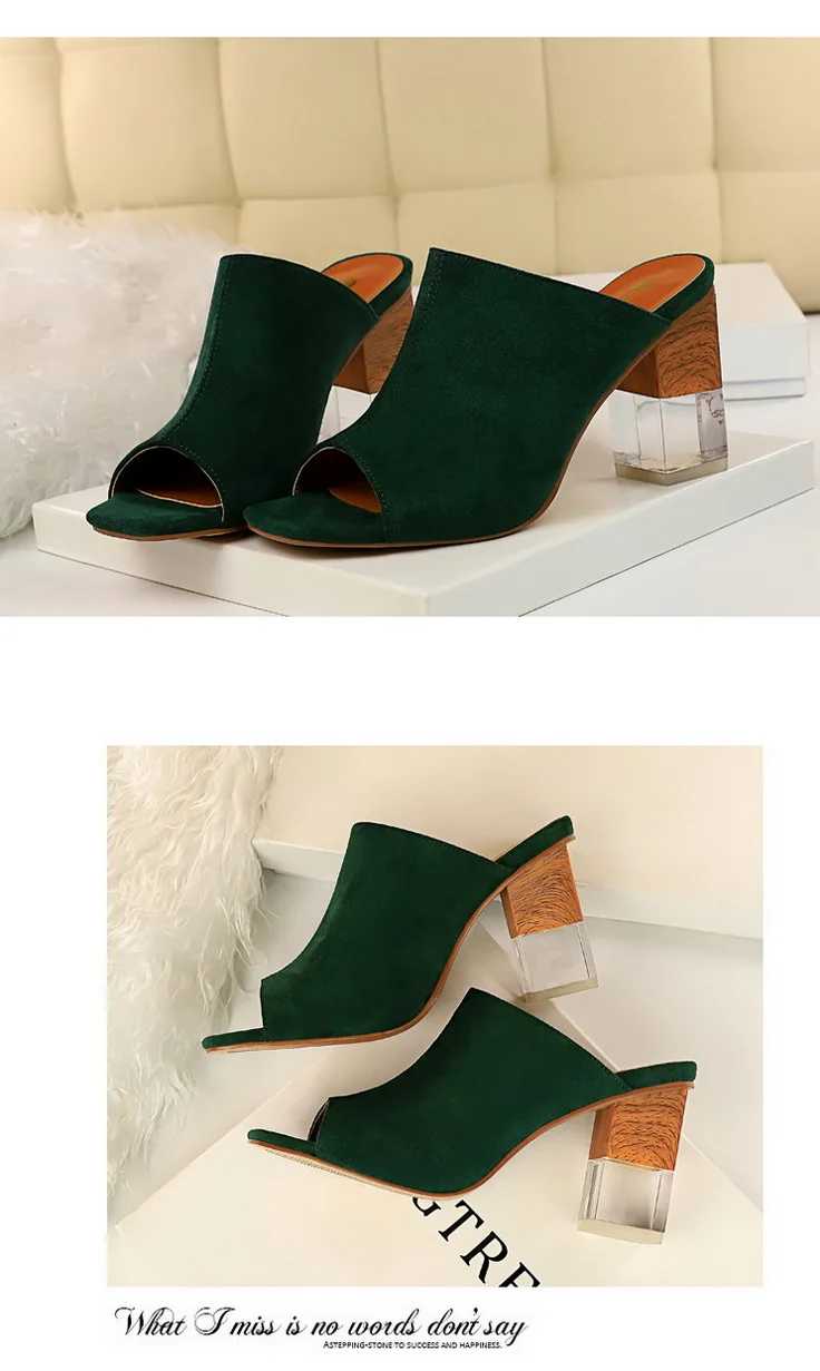 BIGTREE chanclas mujer/ г.; шлепанцы на высоком каблуке с кристаллами; женские пикантные замшевые шлепанцы на платформе с открытым носком и квадратным каблуком