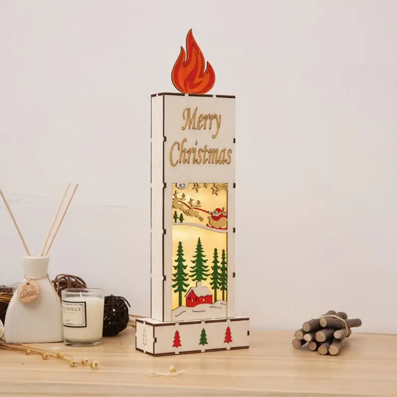 

Merry Christmas Decorations Wood Flame Tree Elk Ornaments with LED Light Xmas Party New Year Gift