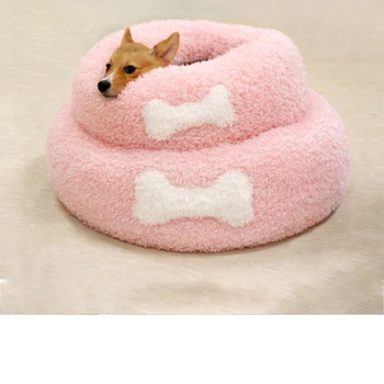 

Pet cat dog donuts round autumn and winter plush kennel plush kennel washable