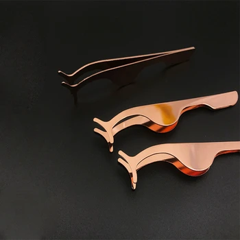 

rainsin 10pcs rose gold False Eyelash Tweezers Fake Eye Lash Applicator Curler Nipper Auxiliary Clip Clamp Makeup Forceps Tool