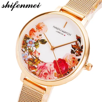 

shifenmei Top Brand Women's Luxury Rose Gold Popular Flowers Dial Metal Ladies Bracelet Quartz Wristwatches Clock Fashion