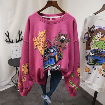 

Scribble Color Drawing Cartoon Dog Loose Large Size Women's Hoodie Korean BF Spring and Autumn Hoodie Students Sweatshirt Tops