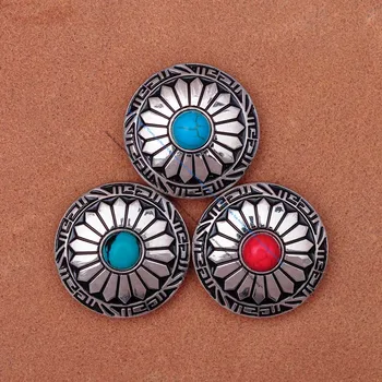 

3pcs 30mm Silver Sun Flower Mix Color Real Turquoise Stone Leathercraft Belt Western Saddle Conchos
