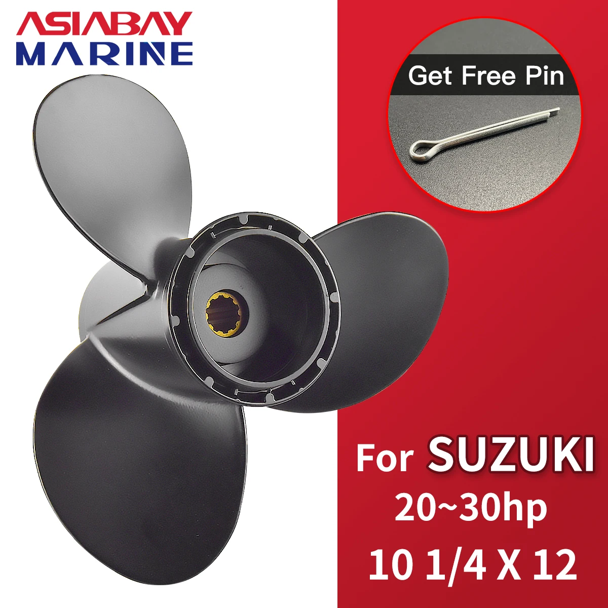 Suzuki Outboard Propeller 20hp 25hp 30hp 10 1/4x12 Boat Motor Aluminum Screw 3 Blade 10 Spline Fit 20 25 30 Hp 10.25*12inch For Marine Propeller
