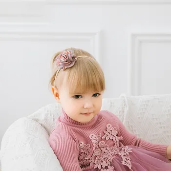 

Baby nylon warp knitted jacquard mesh flower headband Flower Headband Elastic Turban Wraps Baby Nylon Hairband