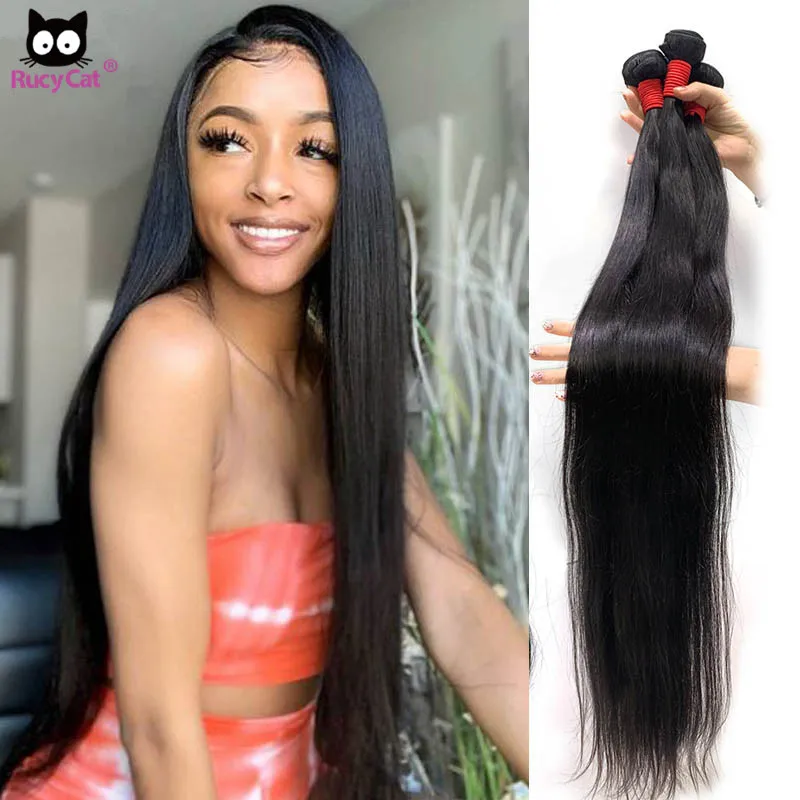 Rucycat Straight Hair Bundles 30 Inch Bundles Peruvian 100% Human Hair Bundles 24 26 28 30 Inchs Bone Straight Hair