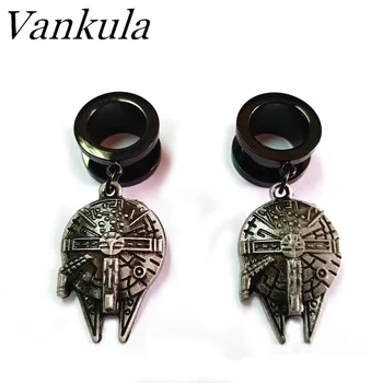 

Vankula 2PCS Dangle Ear Plugs Tunnel Piercing Black 316L Stainless Steel Fashion Popular In Body Earrings Hanger gauges Expander