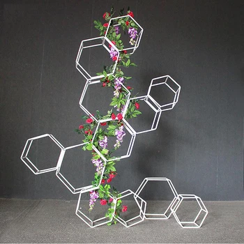 

New wedding props iron hexagon frame wedding geometric guide flower ornaments decoration props