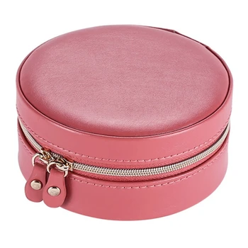 

Portable Round Jewelry Box Travel Zipper Pu Leather Jewellery Packaging Display Organizer Gift Box Earring Storage Carrying Case