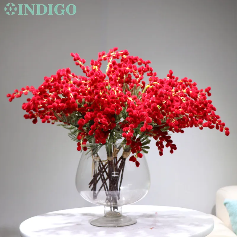 20pcs red Индиго-20 шт маленький размер Мимоза букет Рождественское украшение японская вишня Свадебный искусственный цветок событие - Цвет: 20pcs red