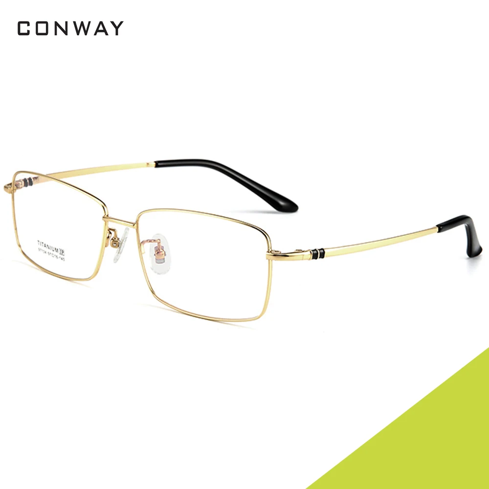 Gold Conway, мужские очки, прозрачные линзы, прямоугольные очки, оправа, чистый титан, полная оправа, очки, очки без рецепта - Цвет оправы: Gold