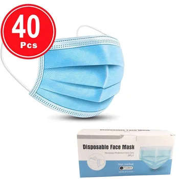 

40PC Disposable Face Mask Industrial 3Ply Ear Loop PM2.5 anti dust proof Mask Washable Earloop Mask 20May26