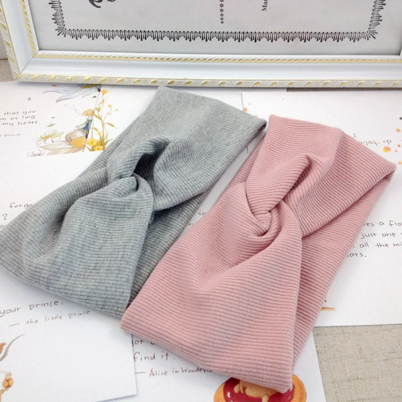 Women Headband Solid Color Wide Turban Hair Band Ribbed Cotton Hairband Girls Elastic Sports Yoga Hair Bands Accessories head scarves for women