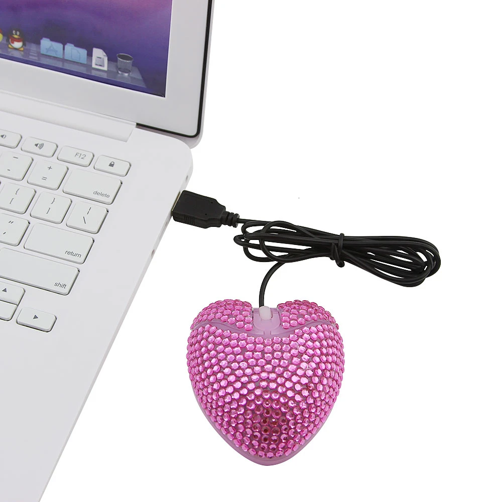 CHYI Love Heart Shaped Мини Компьютерная мышь Милая Проводная Usb оптическая ПК Mause 3d портативная девочка подарок Алмазная мышь для ноутбука Macbook