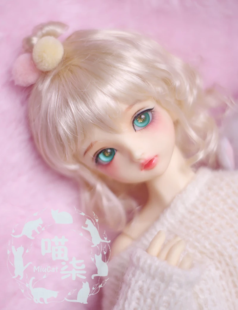 Bybrana BJD doll with imitation mohair wig 1/3 1/4 1/6 1/8 big female milk tea brown powder golden dumplings short curly hair - Цвет: 5