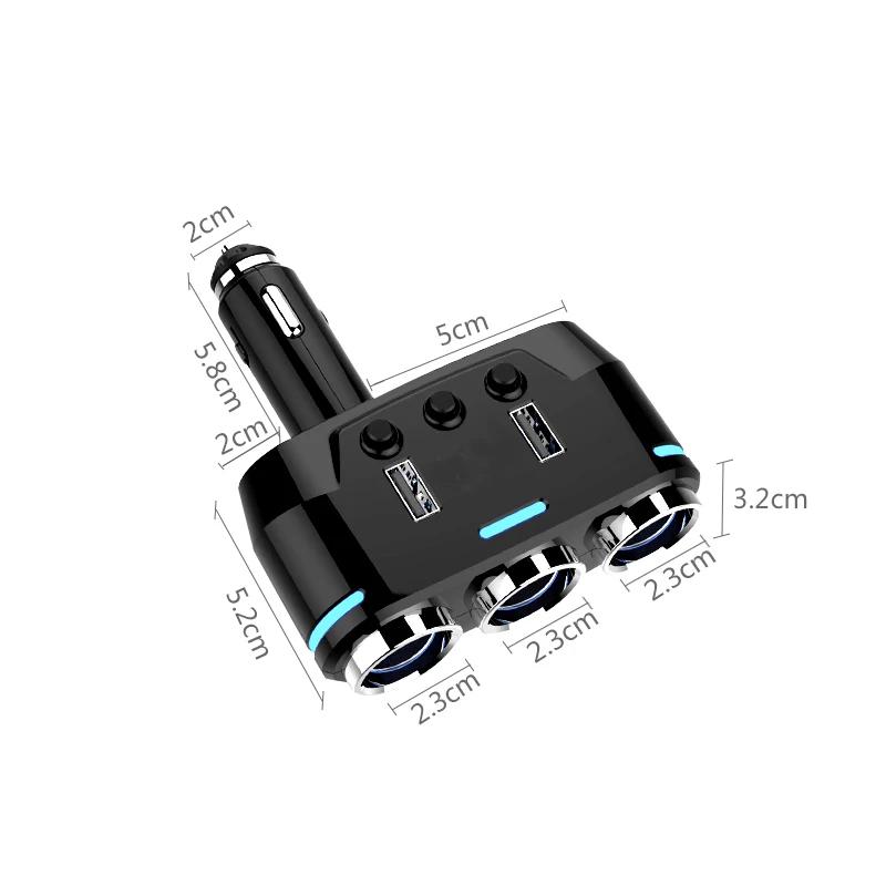 Dual USB Port 3 Way Car Cigarette Lighter Socket Splitter Charger