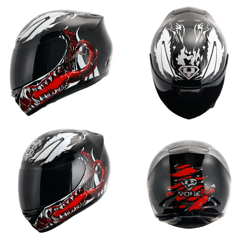 New ECE Certification YOHE Full Face Motorcycle Helmet Cross-country Moto Running helmets with PC Lens visor made of ABS