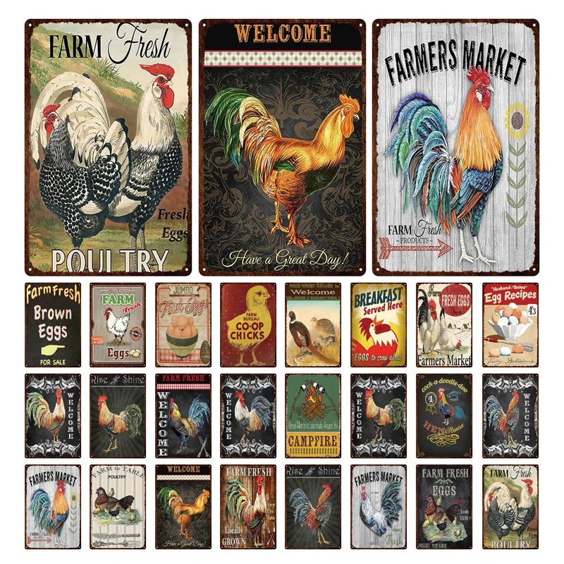 

Farm Chicken Metal Plate Sign Farm Fresh Egg Vintage Henhouse Decor Tin Sign Rooster Metal Poster Decor Vintage Wall Painting