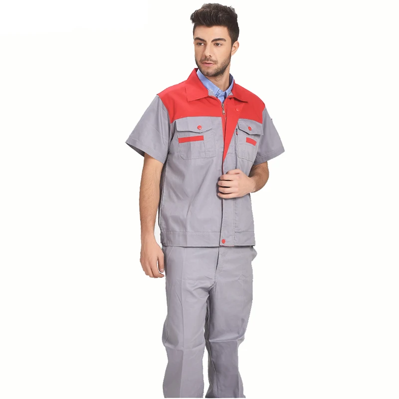 Men Women Summer Workwear Factory Workshop Uniforms Work Clothes Set Short-sleeve Coveralls Contrast Color Free Shipping