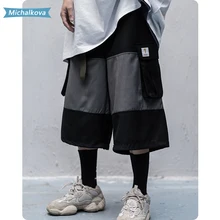 Punk Color Block Cargo Shorts Mens Multi Pockets Hip Hop Baggy Streetwear Short Pants Casual Harajuku Capri Pants michalkova