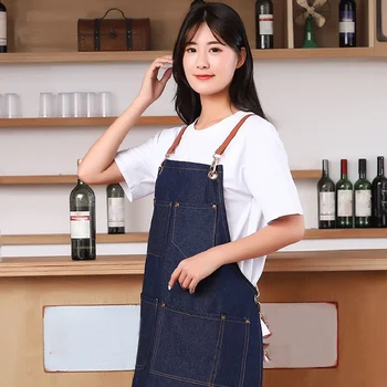 

Cotton Canvas Apron Salon Supermarket Cafe Fast-Food Service Work Clothes Kitchen Aprons for Women