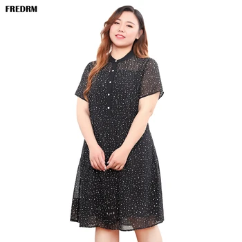 

FREDRM Ladies Dress New Women 2020 Summer Spring Short Sleeve Big Size 5XL 6XL O-neck Dot Casual Loose Female Dresses Plus Size