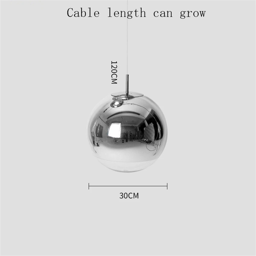 Silver 30CM Скандинавский стеклянный шар Лофт подвесной светильник современный светодиодный подвесной светильник декоративное освещение для дома промышленное Внутреннее освещение светильники - Цвет корпуса: Silver 30CM