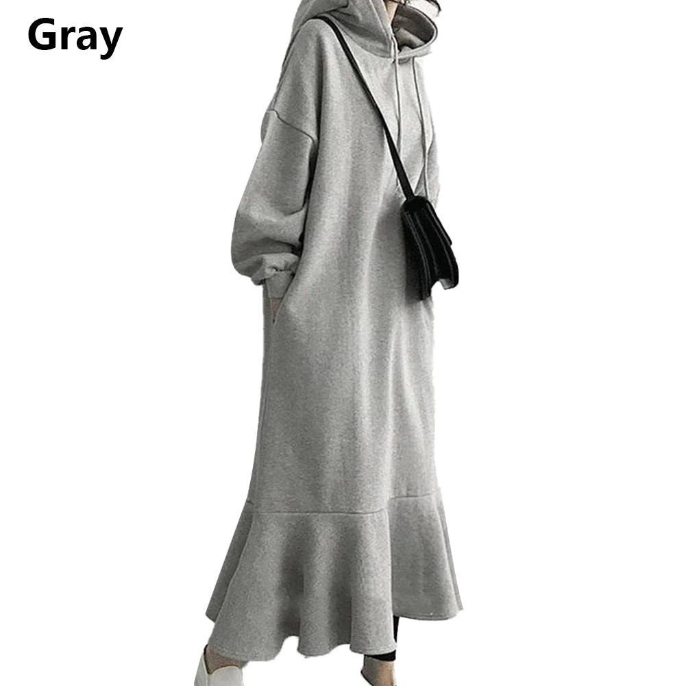 Gray Модные мягкие толстовки, платье, свитер, изящные осенне-зимние женские свитшоты, свитер с длинным рукавом, худи, пуловеры, длинное платье - Цвет: Gray